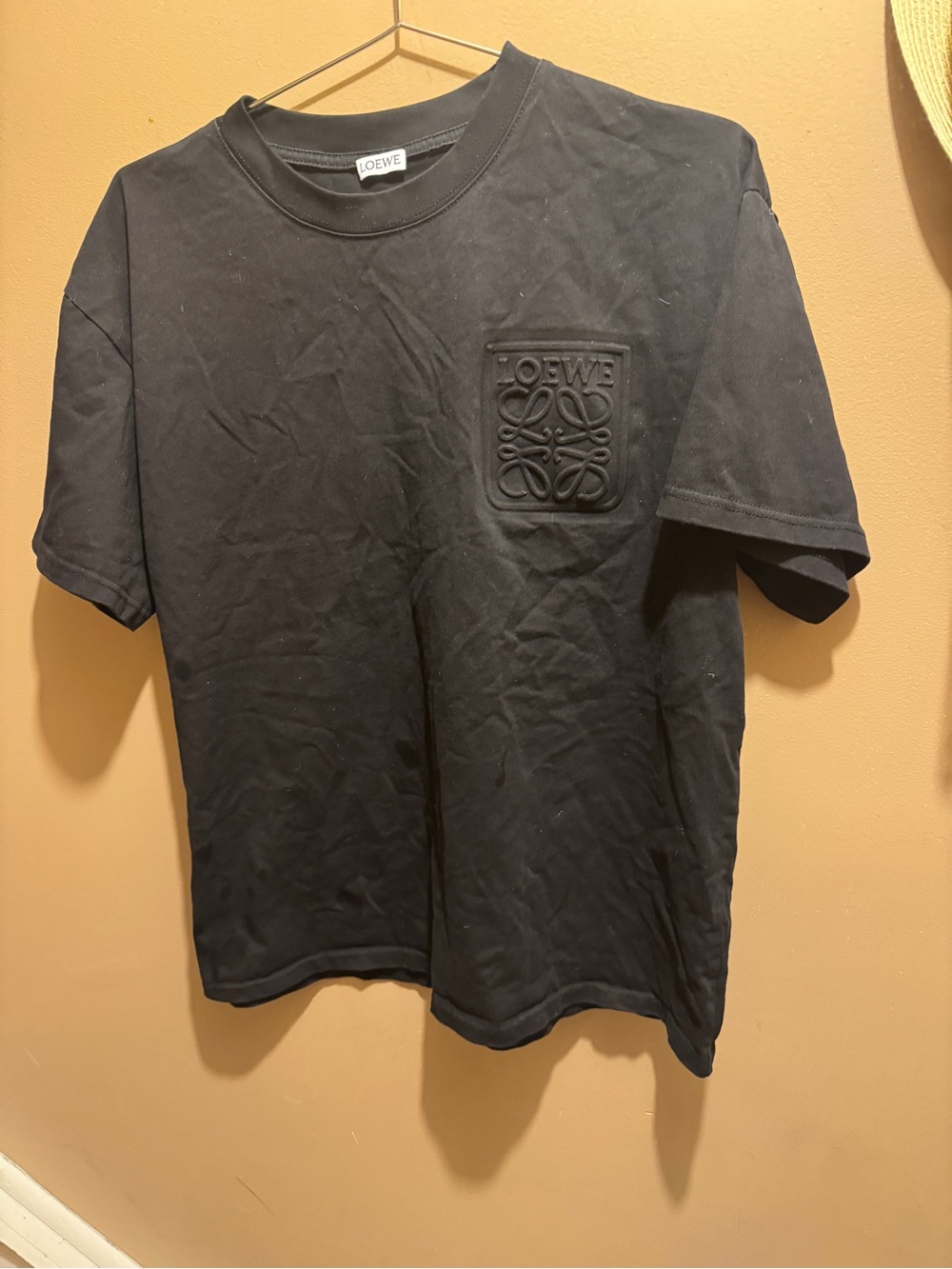 Loewe Black Crewneck T-Shirt with Embossed Anagram Patch